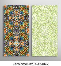 Vertical seamless patterns set, floral geometric lace texture for Wedding, Valentine's day, greeting cards or Birthday Invitations. Decorative seamless backgrounds. Ethnic ornament, border pattern