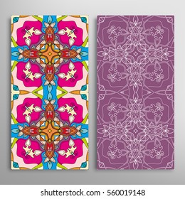 Vertical seamless patterns set, floral geometric lace texture for Wedding, Valentine's day, greeting cards or Birthday Invitations. Decorative seamless backgrounds. Ethnic ornament, border pattern