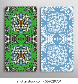 Vertical seamless patterns set, floral geometric lace texture for Wedding, Valentine's day, greeting cards or Birthday Invitations. Decorative seamless backgrounds. Ethnic ornament, border pattern