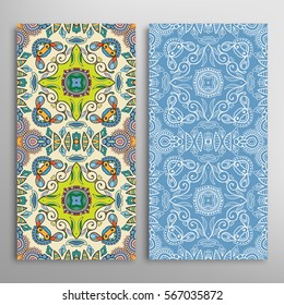 Vertical seamless patterns set, floral geometric lace texture for Wedding, Valentine's day, greeting cards or Birthday Invitations. Decorative seamless backgrounds. Ethnic ornament, border pattern