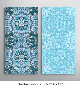 Vertical seamless patterns set, floral geometric lace texture for Wedding, Valentine's day, greeting cards or Birthday Invitations. Decorative seamless backgrounds. Ethnic ornament, border pattern