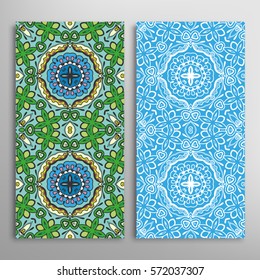 Vertical seamless patterns set, floral geometric lace texture for Wedding, Valentine's day, greeting cards or Birthday Invitations. Decorative seamless backgrounds. Ethnic ornament, border pattern