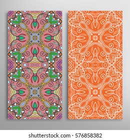 Vertical seamless patterns set, floral geometric lace texture for Wedding, Valentine's day, greeting cards or Birthday Invitations. Decorative seamless backgrounds. Ethnic ornament, border pattern