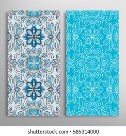 Vertical seamless patterns set, floral geometric lace texture for Wedding, Valentine's day, greeting cards or Birthday Invitations. Decorative seamless backgrounds. Ethnic ornament, border pattern