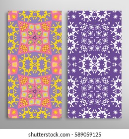 Vertical seamless patterns set, floral geometric lace texture for Wedding, Valentine's day, greeting cards or Birthday Invitations. Decorative seamless backgrounds. Ethnic ornament, border pattern