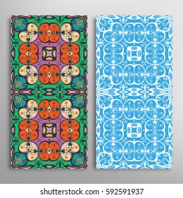 Vertical seamless patterns set, floral geometric lace texture for Wedding, Valentine's day, greeting cards or Birthday Invitations. Decorative seamless backgrounds. Ethnic ornament, border pattern