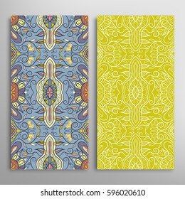 Vertical seamless patterns set, floral geometric lace texture for Wedding, Valentine's day, greeting cards or Birthday Invitations. Decorative seamless backgrounds. Ethnic ornament, border pattern