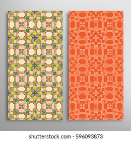 Vertical seamless patterns set, floral geometric lace texture for Wedding, Valentine's day, greeting cards or Birthday Invitations. Decorative seamless backgrounds. Ethnic ornament, border pattern