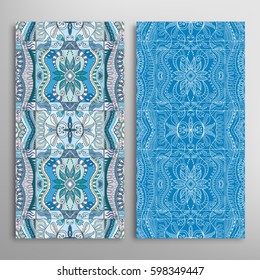 Vertical seamless patterns set, floral geometric lace texture for Wedding, Valentine's day, greeting cards or Birthday Invitations. Decorative seamless backgrounds. Ethnic ornament, border pattern
