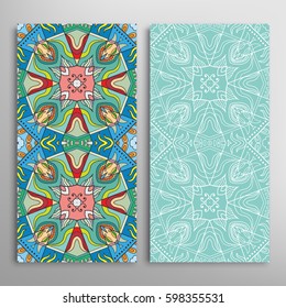 Vertical seamless patterns set, floral geometric lace texture for Wedding, Valentine's day, greeting cards or Birthday Invitations. Decorative seamless backgrounds. Ethnic ornament, border pattern