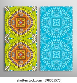 Vertical seamless patterns set, floral geometric lace texture for Wedding, Valentine's day, greeting cards or Birthday Invitations. Decorative seamless backgrounds. Ethnic ornament, border pattern