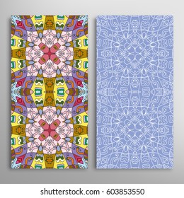 Vertical seamless patterns set, floral geometric lace texture for Wedding, Valentine's day, greeting cards or Birthday Invitations. Decorative seamless backgrounds. Ethnic ornament, border pattern
