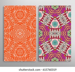 Vertical seamless patterns set, floral geometric lace texture for Wedding, Valentine's day, greeting cards or Birthday Invitations. Decorative seamless backgrounds. Ethnic ornament, border pattern