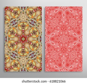 Vertical seamless patterns set, floral geometric lace texture for Wedding, Valentine's day, greeting cards or Birthday Invitations. Decorative seamless backgrounds. Ethnic ornament, border pattern