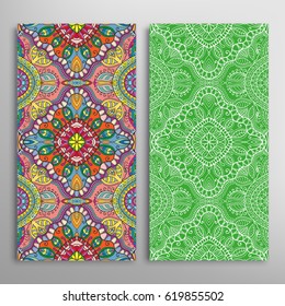 Vertical seamless patterns set, floral geometric lace texture for Wedding, Valentine's day, greeting cards or Birthday Invitations. Decorative seamless backgrounds. Ethnic ornament, border pattern