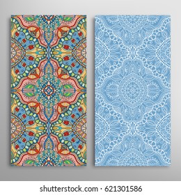 Vertical seamless patterns set, floral geometric lace texture for Wedding, Valentine's day, greeting cards or Birthday Invitations. Decorative seamless backgrounds. Ethnic ornament, border pattern