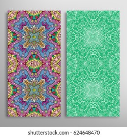 Vertical seamless patterns set, floral geometric lace texture for Wedding, Valentine's day, greeting cards or Birthday Invitations. Decorative seamless backgrounds. Ethnic ornament, border pattern
