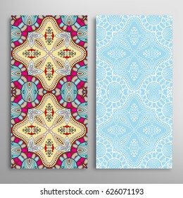 Vertical seamless patterns set, floral geometric lace texture for Wedding, Valentine's day, greeting cards or Birthday Invitations. Decorative seamless backgrounds. Ethnic ornament, border pattern