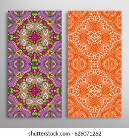 Vertical seamless patterns set, floral geometric lace texture for Wedding, Valentine's day, greeting cards or Birthday Invitations. Decorative seamless backgrounds. Ethnic ornament, border pattern