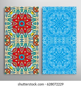 Vertical seamless patterns set, floral geometric lace texture for Wedding, Valentine's day, greeting cards or Birthday Invitations. Decorative seamless backgrounds. Ethnic ornament, border pattern