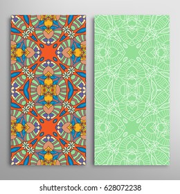 Vertical seamless patterns set, floral geometric lace texture for Wedding, Valentine's day, greeting cards or Birthday Invitations. Decorative seamless backgrounds. Ethnic ornament, border pattern