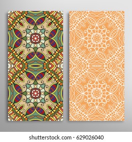 Vertical seamless patterns set, floral geometric lace texture for Wedding, Valentine's day, greeting cards or Birthday Invitations. Decorative seamless backgrounds. Ethnic ornament, border pattern