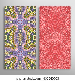Vertical seamless patterns set, floral geometric lace texture for Wedding, Valentine's day, greeting cards or Birthday Invitations. Decorative seamless backgrounds. Ethnic ornament, border pattern