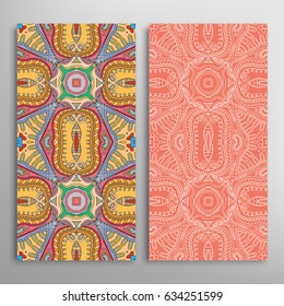 Vertical seamless patterns set, floral geometric lace texture for Wedding, Valentine's day, greeting cards or Birthday Invitations. Decorative seamless backgrounds. Ethnic ornament, border pattern