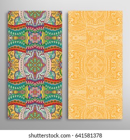 Vertical seamless patterns set, floral geometric lace texture for Wedding, Valentine's day, greeting cards or Birthday Invitations. Decorative seamless backgrounds. Ethnic ornament, border pattern