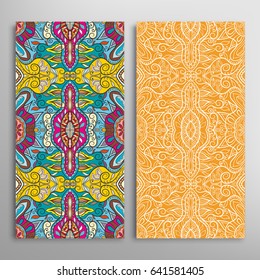 Vertical seamless patterns set, floral geometric lace texture for Wedding, Valentine's day, greeting cards or Birthday Invitations. Decorative seamless backgrounds. Ethnic ornament, border pattern