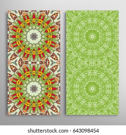 Vertical seamless patterns set, floral geometric lace texture for Wedding, Valentine's day, greeting cards or Birthday Invitations. Decorative seamless backgrounds. Ethnic ornament, border pattern