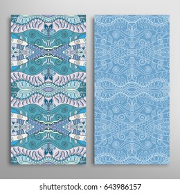 Vertical seamless patterns set, floral geometric lace texture for Wedding, Valentine's day, greeting cards or Birthday Invitations. Decorative seamless backgrounds. Ethnic ornament, border pattern