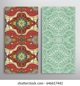 Vertical seamless patterns set, floral geometric lace texture for Wedding, Valentine's day, greeting cards or Birthday Invitations. Decorative seamless backgrounds. Ethnic ornament, border pattern