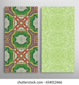 Vertical seamless patterns set, floral geometric lace texture for Wedding, Valentine's day, greeting cards or Birthday Invitations. Decorative seamless backgrounds. Ethnic ornament, border pattern