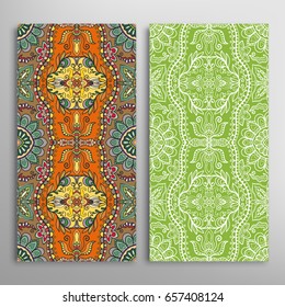 Vertical seamless patterns set, floral geometric lace texture for Wedding, Valentine's day, greeting cards or Birthday Invitations. Decorative seamless backgrounds. Ethnic ornament, border pattern