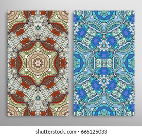 Vertical seamless patterns set, floral geometric lace texture for Wedding, Valentine's day, greeting cards or Birthday Invitations. Decorative seamless backgrounds. Ethnic ornament, border pattern