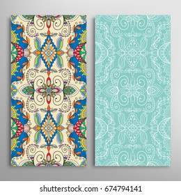 Vertical seamless patterns set, floral geometric lace texture for Wedding, Valentine's day, greeting cards or Birthday Invitations. Decorative seamless backgrounds. Ethnic ornament, border pattern