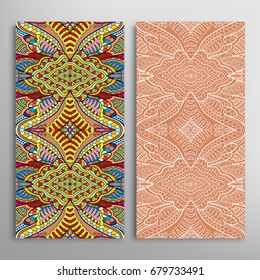 Vertical seamless patterns set, floral geometric lace texture for Wedding, Valentine's day, greeting cards or Birthday Invitations. Decorative seamless backgrounds. Ethnic ornament, border pattern