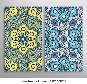 Vertical seamless patterns set, floral geometric lace texture for Wedding, Valentine's day, greeting cards or Birthday Invitations. Decorative seamless backgrounds. Ethnic ornament, border pattern
