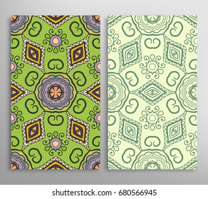 Vertical seamless patterns set, floral geometric lace texture for Wedding, Valentine's day, greeting cards or Birthday Invitations. Decorative seamless backgrounds. Ethnic ornament, border pattern