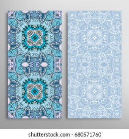 Vertical seamless patterns set, floral geometric lace texture for Wedding, Valentine's day, greeting cards or Birthday Invitations. Decorative seamless backgrounds. Ethnic ornament, border pattern