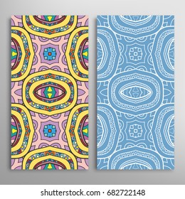 Vertical seamless patterns set, floral geometric lace texture for Wedding, Valentine's day, greeting cards or Birthday Invitations. Decorative seamless backgrounds. Ethnic ornament, border pattern