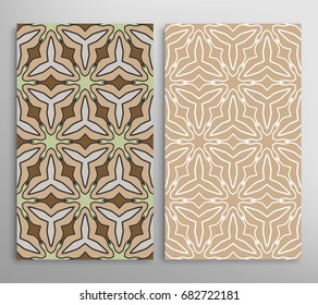 Vertical seamless patterns set, floral geometric lace texture for Wedding, Valentine's day, greeting cards or Birthday Invitations. Decorative seamless backgrounds. Ethnic ornament, border pattern