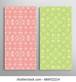 Vertical seamless patterns set, floral geometric lace texture for Wedding, Valentine's day, greeting cards or Birthday Invitations. Decorative seamless backgrounds. Ethnic ornament, border pattern