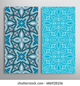 Vertical seamless patterns set, floral geometric lace texture for Wedding, Valentine's day, greeting cards or Birthday Invitations. Decorative seamless backgrounds. Ethnic ornament, border pattern