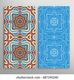Vertical seamless patterns set, floral geometric lace texture for Wedding, Valentine's day, greeting cards or Birthday Invitations. Decorative seamless backgrounds. Ethnic ornament, border pattern