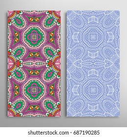 Vertical seamless patterns set, floral geometric lace texture for Wedding, Valentine's day, greeting cards or Birthday Invitations. Decorative seamless backgrounds. Ethnic ornament, border pattern
