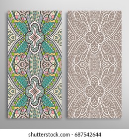 Vertical seamless patterns set, floral geometric lace texture for Wedding, Valentine's day, greeting cards or Birthday Invitations. Decorative seamless backgrounds. Ethnic ornament, border pattern