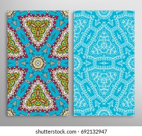 Vertical seamless patterns set, floral geometric lace texture for Wedding, Valentine's day, greeting cards or Birthday Invitations. Decorative seamless backgrounds. Ethnic ornament, border pattern