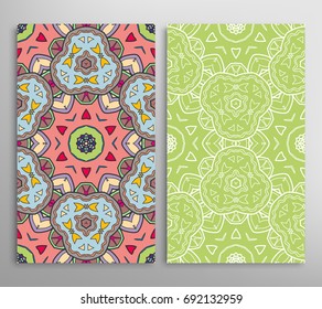 Vertical seamless patterns set, floral geometric lace texture for Wedding, Valentine's day, greeting cards or Birthday Invitations. Decorative seamless backgrounds. Ethnic ornament, border pattern